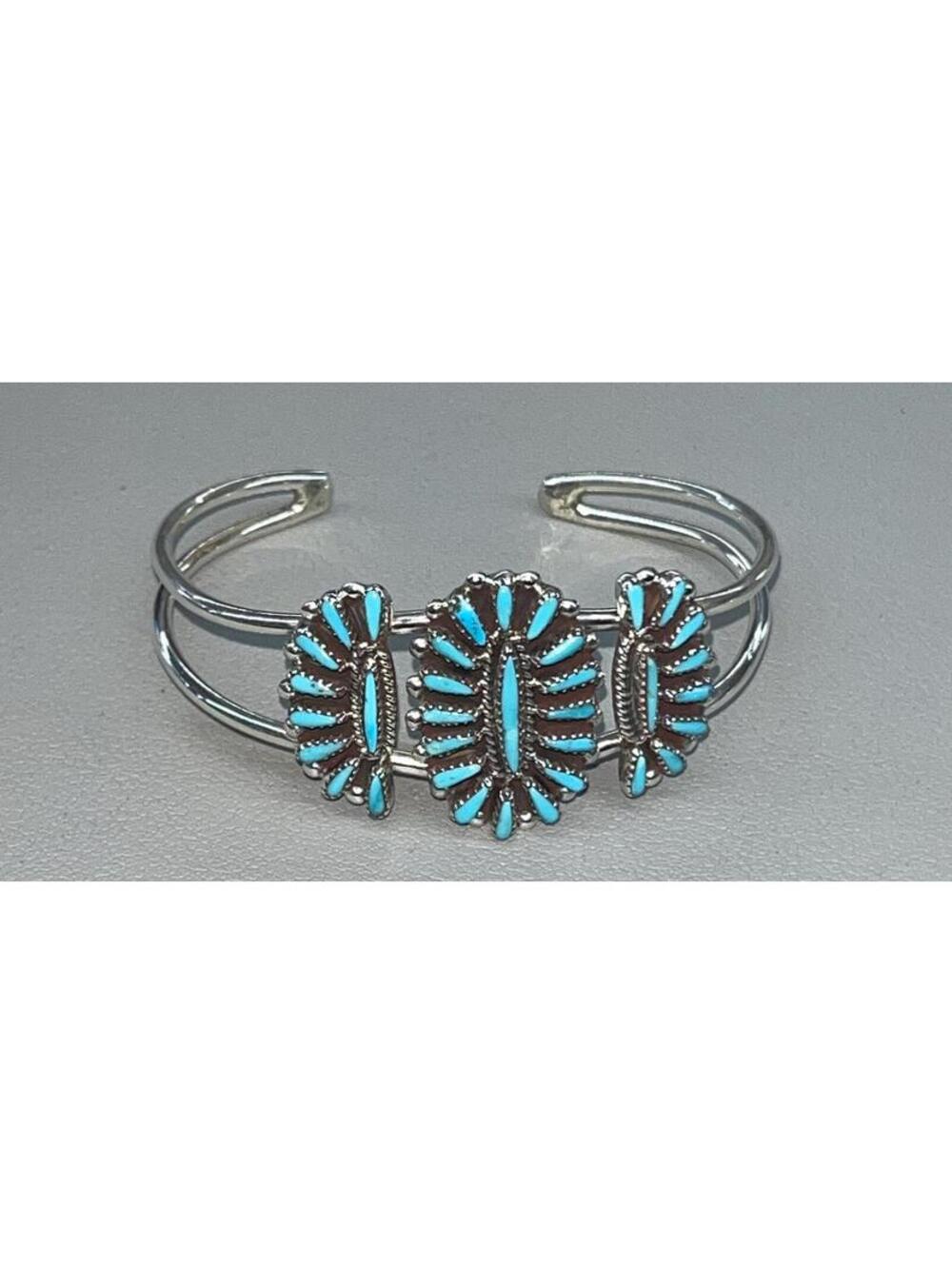 Native American Zuni bracelet sterling silver turquoise cuff needlepoint